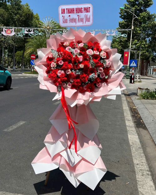 Lẵng hoa chúc mừng khai trương tone hồng thanh lịch mẫu 418