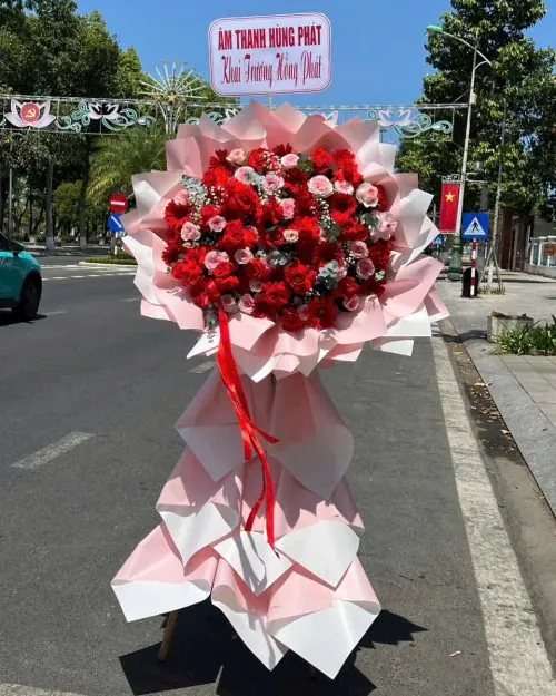 Lẵng hoa chúc mừng khai trương tone hồng thanh lịch mẫu 418